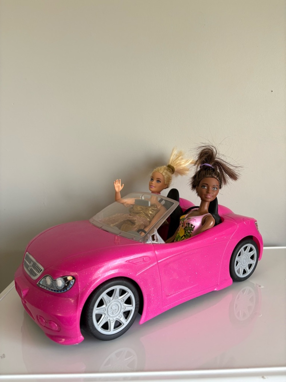 Barbie Pink Convertible Doll Car with Two Dolls